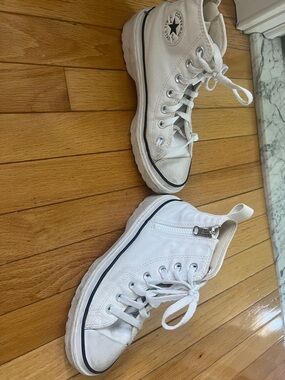 Converse Kids White High-Top Canvas Sneakers with Side Zipper-youth size 4